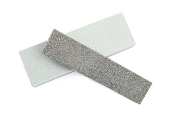 Sharpening stones for knife on white background, top view