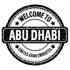WELCOME TO ABU DHABI - UNITED ARAB EMIRATES, words written on black stamp