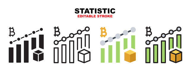 Statistic icon set with different styles. Icons designed in filled, outline, flat, glyph and line colored. Editable stroke and pixel perfect. Can be used for web, mobile, ui and more.