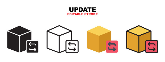 Update icon set with different styles. Icons designed in filled, outline, flat, glyph and line colored. Editable stroke and pixel perfect. Can be used for web, mobile, ui and more.