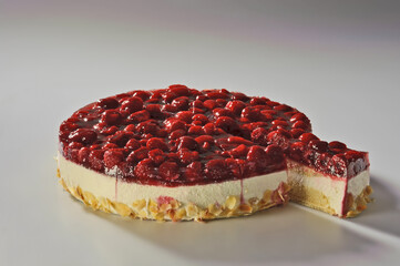 Kuchen, Torte, Himbeer, ganz, Sahne, Mandeln