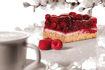 Kuchen, Torte, Himbeer, Schnitte, Sahne