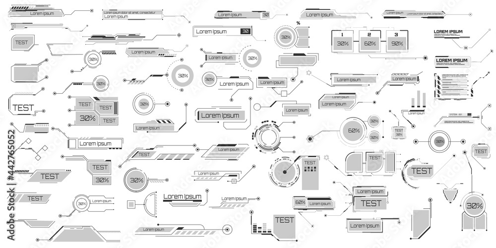 Poster futuristic callouts titles collection in hud style. interface elements hud, ui, gui, fui. tech callo