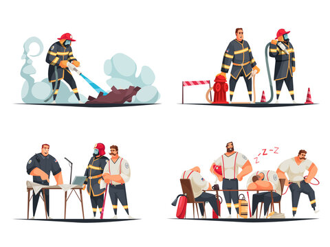 Firefighters Cartoon Set