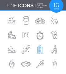 Sport and Healthy lifestyle - line design style icons set
