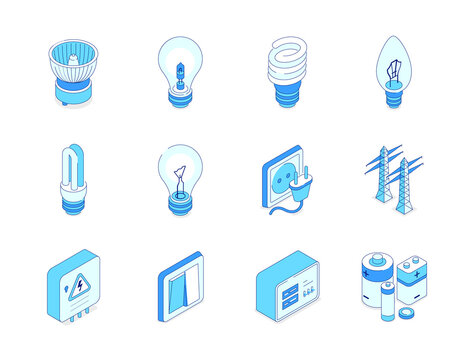 Electrical supplies - modern line isometric icons set