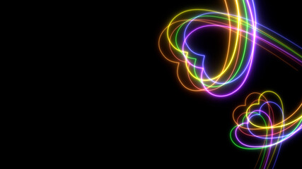 Colorful heart LGBT Pride Month symbol abstract  line blazing neon glowing on black background 