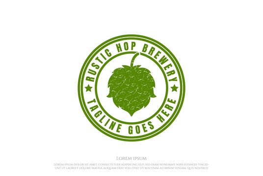 Rustic Hop Hops Badge Brewing Brewery Label Stamp Logo Design Vector