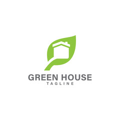Green house logo, home and leaf logo design vector template