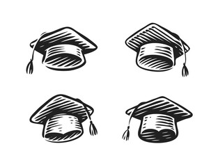 Graduation hat, cap symbol. Education, school or college icon