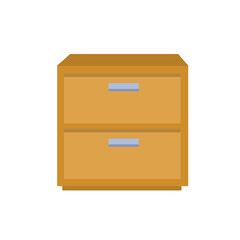 Bedside table and nightstand. Wooden brown furniture. Square wardrobe with drawers. Flat isolated illustration