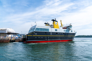 Fototapeta na wymiar ferry docking at the ferry terminal in Svendborg before leaving for the island of Ærø