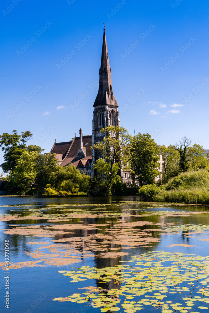 Poster the historic Saint Alban's Church near the Kastellet in downtown Copenhagen