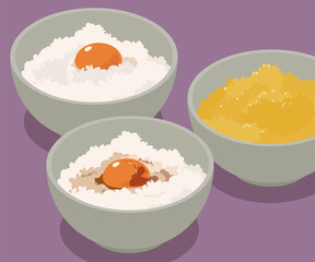 新鮮な卵かけご飯のベクターイラスト素材