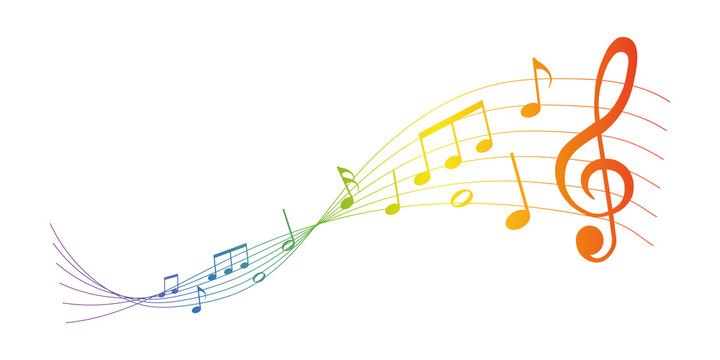 rainbow vector sheet music - musical notes melody on white background	