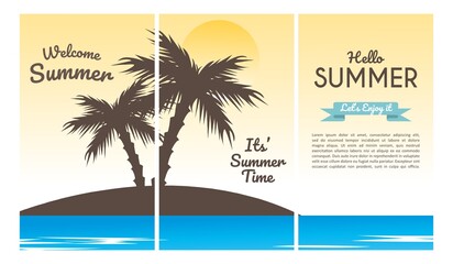 Collection set of social media stories design templates summer backgrounds. Summer sunny landscape with beach, sea, ocean and seaside waves. Summer vacation or tourist agency background.