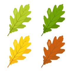 Multicolored Oak leaves icons isolated on white background.