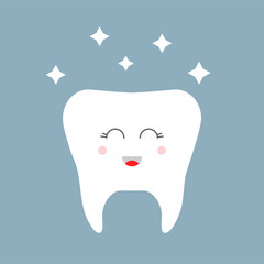 Smiling clean tooth. Cute tooth character. Idea of dental care. 