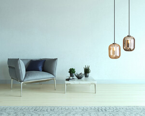 empty house interior design and lamp. 3D illustration