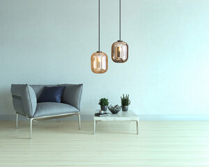 empty house interior design and lamp. 3D illustration