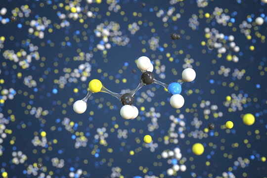 Molecule of cysteamine, conceptual molecular model. Scientific 3d rendering