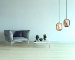 empty house interior design and lamp. 3D illustration