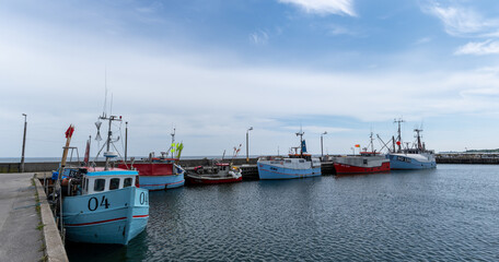 fishing boats moored at the docks of the Spodsbjerg industrial harbor in South Denmark