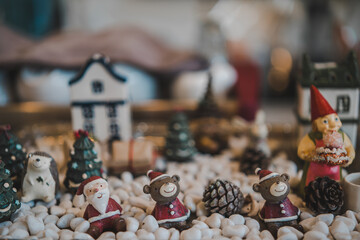 Christmas collection, gifts and decorative ornaments, on a Christmas background. photographic still life.
