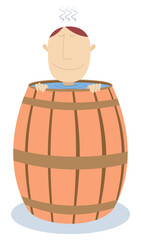 Man sits in the wooden cask filled up with water illustration.
Man gets a pleasure from bathing in the big wooden tun with water isolated on white
