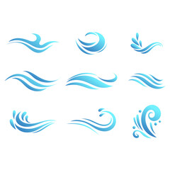 Sea waves vector set isolated on white background, illustration Vector EPS 10