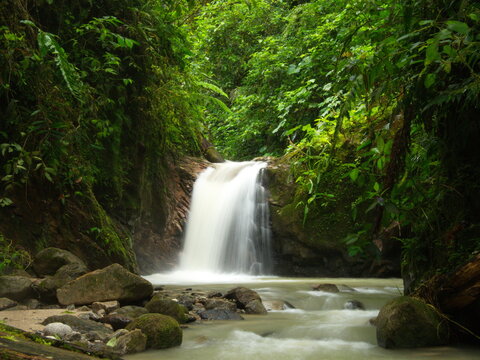 Slow Motion Of Waterfall And River In Forest Podocarpus National Park, Ecuador