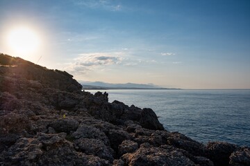 Sea or ocean beach with wave and spray. foam crash