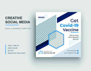 Covid-19 social media post template, Covid-19 vaccine social media post, Medical social media banner design