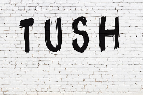 Inscription tush painted on white brick wall