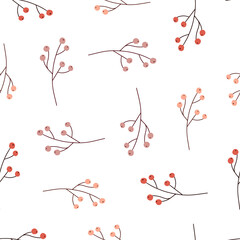 Bloom seamless pattern with random red and pink berries elements. Isolated bloom backdrop. Floral shapes.