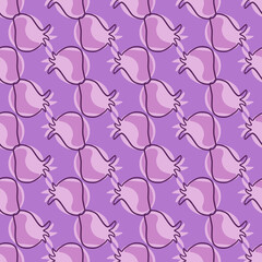 Fototapeta na wymiar Hand dranw decorative seamless pattern with little contoured pomegranate silhouettes. Purple colors.