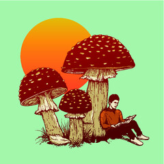 Man reading in a quiet place in the forest