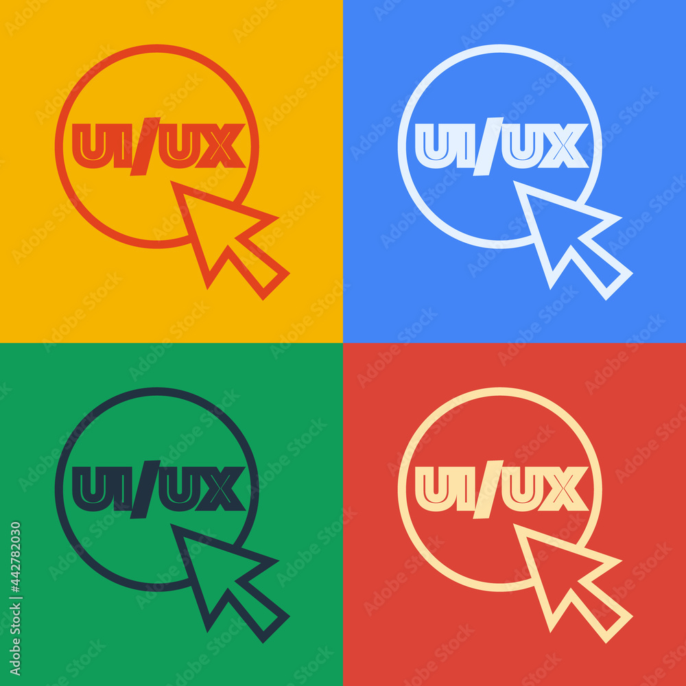 Poster pop art line ui or ux design icon isolated on color background. vector