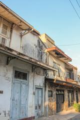 Fototapeta na wymiar blue door, an old building with classic style, in Kauman Batik Village Surakarta Indonesia