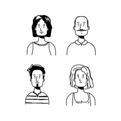 Hand drawn set of people character design isolated on white background