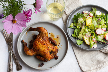 Roast chicken and summery potato salad