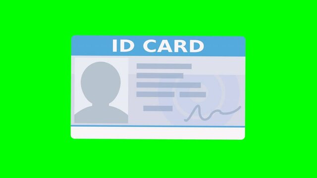 A hand presents an identity card in English and places it in the center of a green background (flat design)