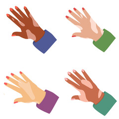 vector illustration of hands with different skin color with vitiligo, isolated on a white background