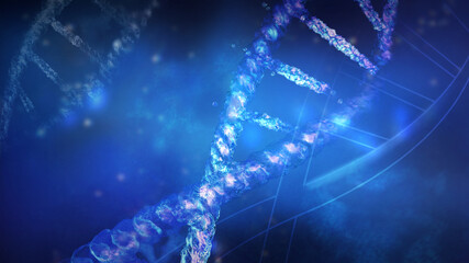 Fototapeta na wymiar Fragments of double helix DNA strand close-up, 3D render.