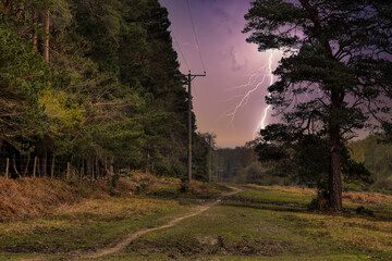 lightning in countryside