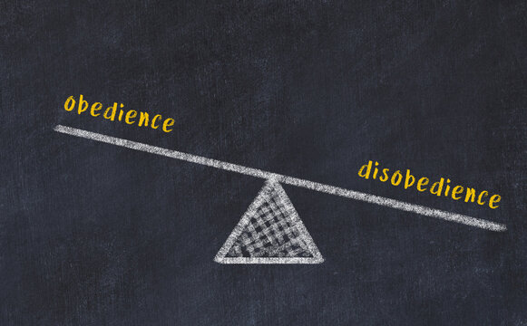 Balance between obedience and disobedience. Chalkboard drawing.