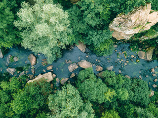 river in canyon overhead top view