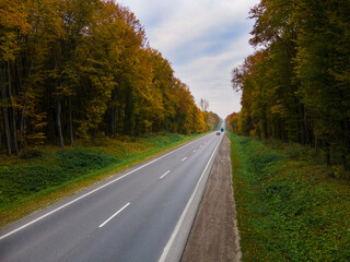 aerial view of autumn highway