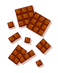 Milk chocolate bars with cocoa in simple flat style isolated.
