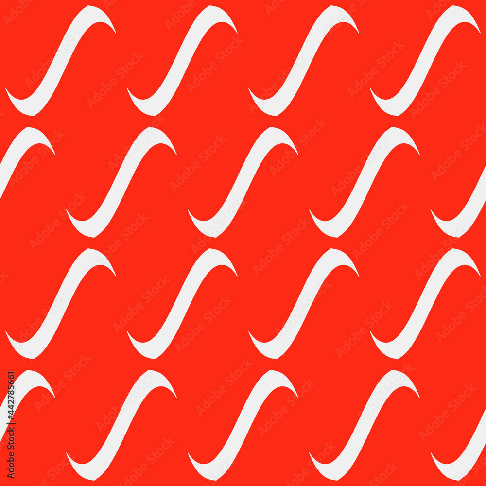 Poster Red background and white double squiggle. Vector seamless pattern.
